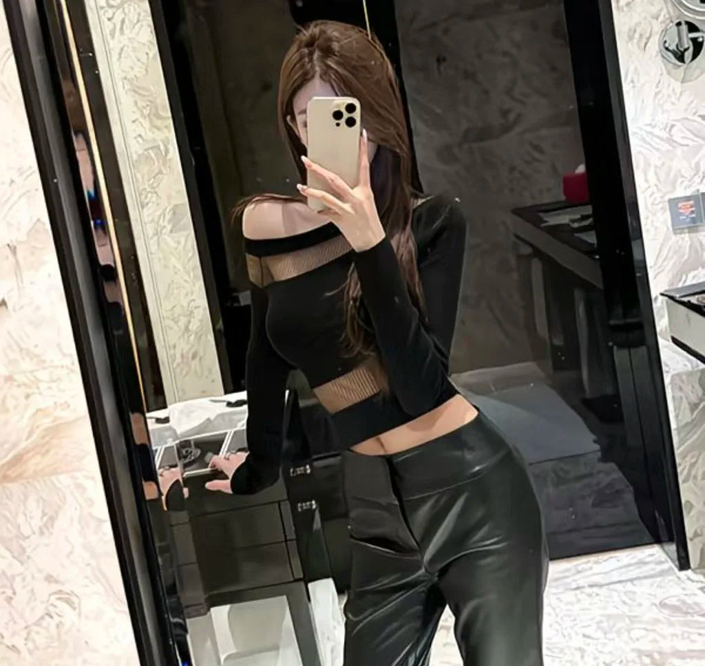 Velvet Mesh One-Shoulder